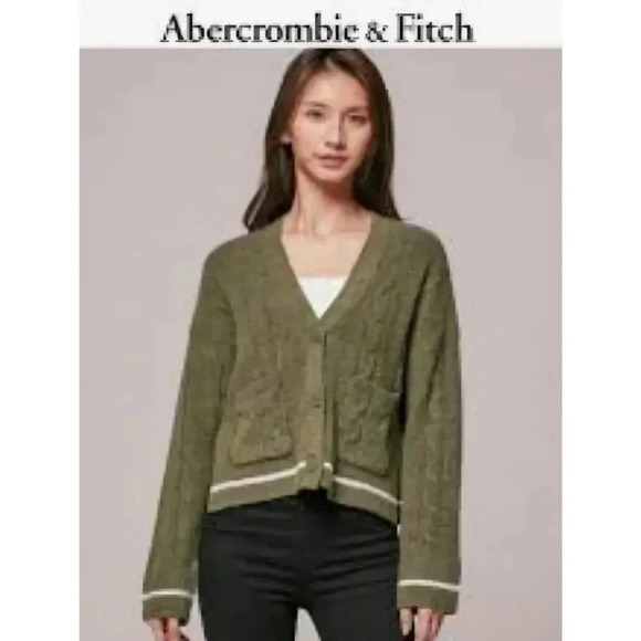 Abercrombie and Fitch wool blend button down cardigan sweater green small. - Picture 1 of 10